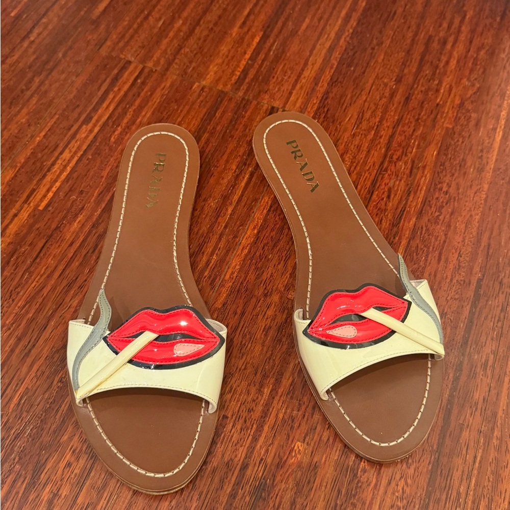 Prada Women's Cream and Red Lip Sandals - Picture 2 of 4